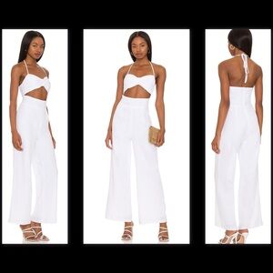 SNDYS x REVOLVE Boat Linen White Halter Neckline Open Front Coquette Jumpsuit S
